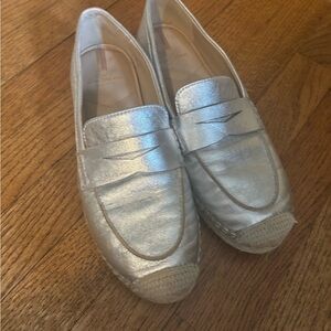 Sam Edelman Metallic Silver Penny Loafers with Espadrille Toe
